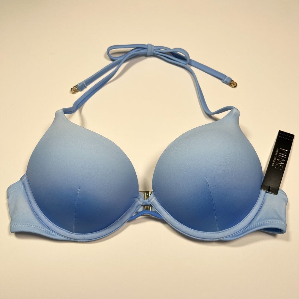 Victoria Secret 36D L Bombshell Push Up Bikini Top Bottom Set Pastel Blue Ombre - Picture 2 of 14